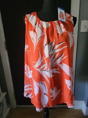 Sleeveless Orange Floral Blouse - Women